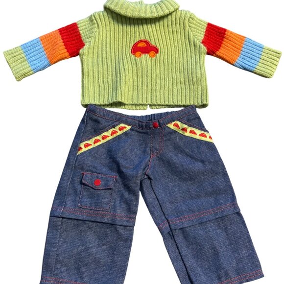 American Girl Bitty Baby Twins 15" Doll Outfit Green Car Sweater & Pants Set - Picture 1 of 2